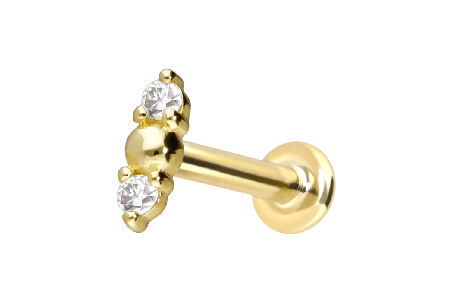 14 Karat Gold Labret Piercing mit Innengewinde 2 MOISSANITE + KUGEL